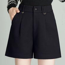 黑色短裤女秋冬天新厚款高腰宽松A字阔腿裤外穿胖mm显瘦休闲裤子