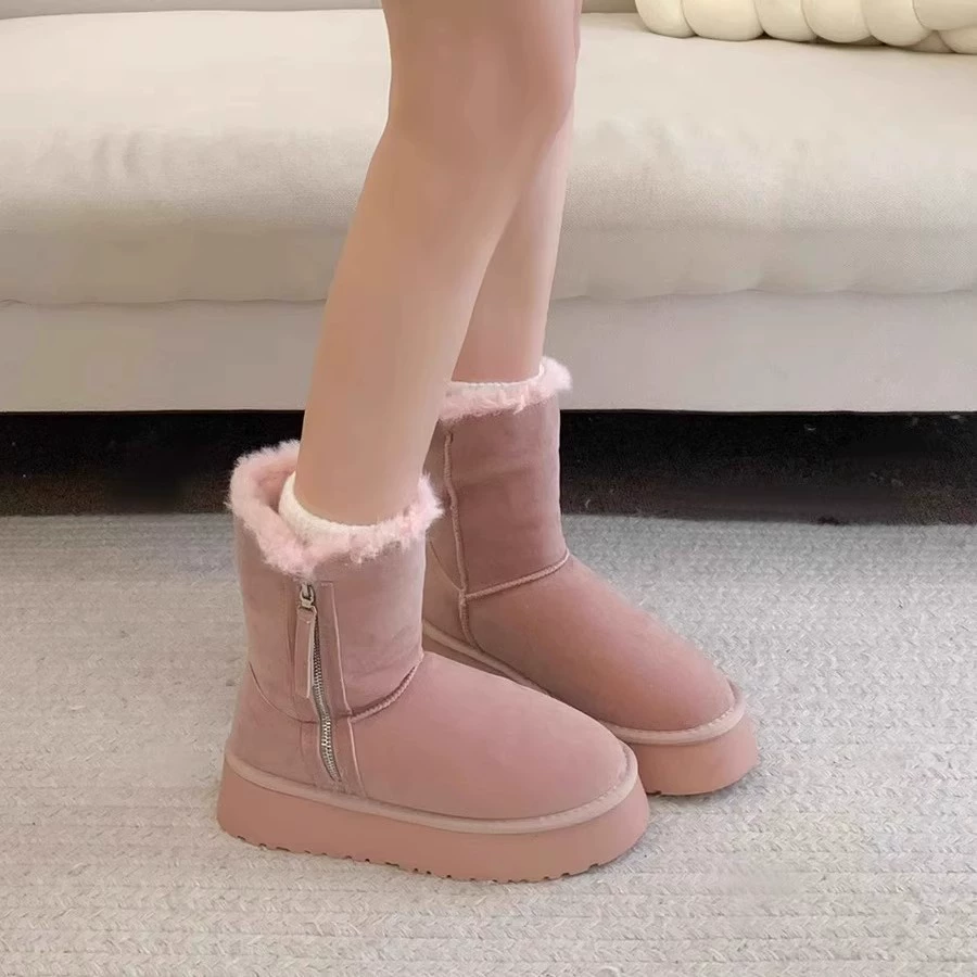Keep warm universal boots platform, winter shoes with zipper, mid-length