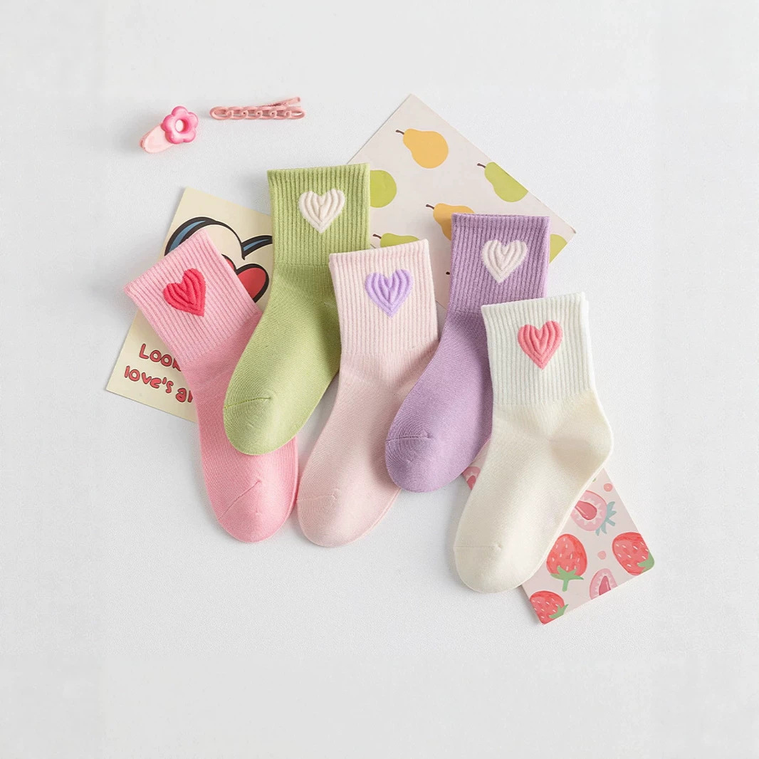 [New Arrival] Children's Socks, Girls' Socks, Baby Socks, Girls' Socks, Medium and Large Children's Korean Style Heart-Shaped Sports Socks, Odor Repellent