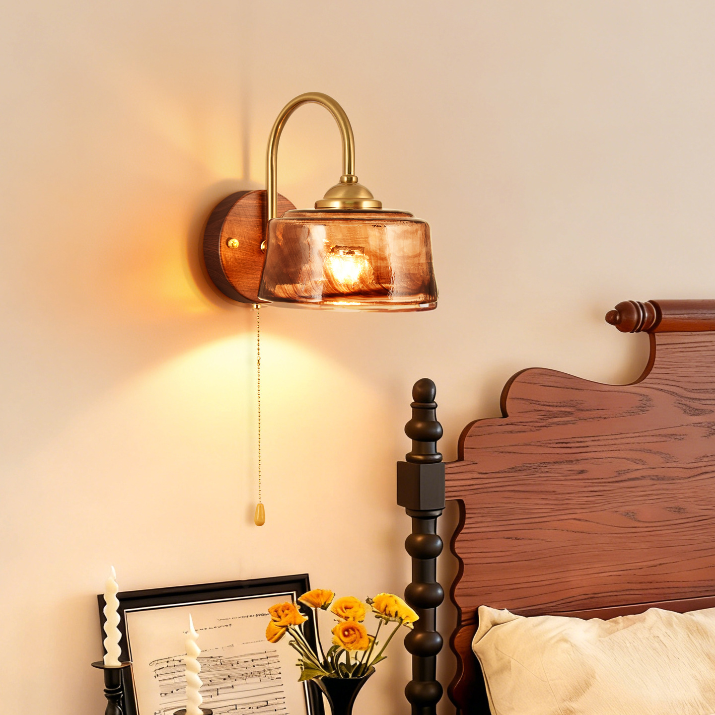 lámpara de pared de estilo medieval, viento tranquilo retro sala de estar, estudio, dormitorio, lámpara de cabezal de cama, pasillo de vidrio, lámpara de pared de fondo residencial L271
