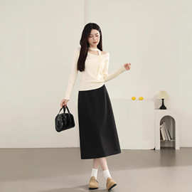 安尘 2026夏新款西装包臀气质半身裙女秋冬季a字休闲直筒毛呢长裙