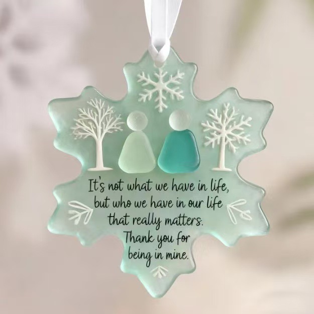 跨境爆款 Snowflake Shaped Sea Glass Friendship Ornament挂件|undefined