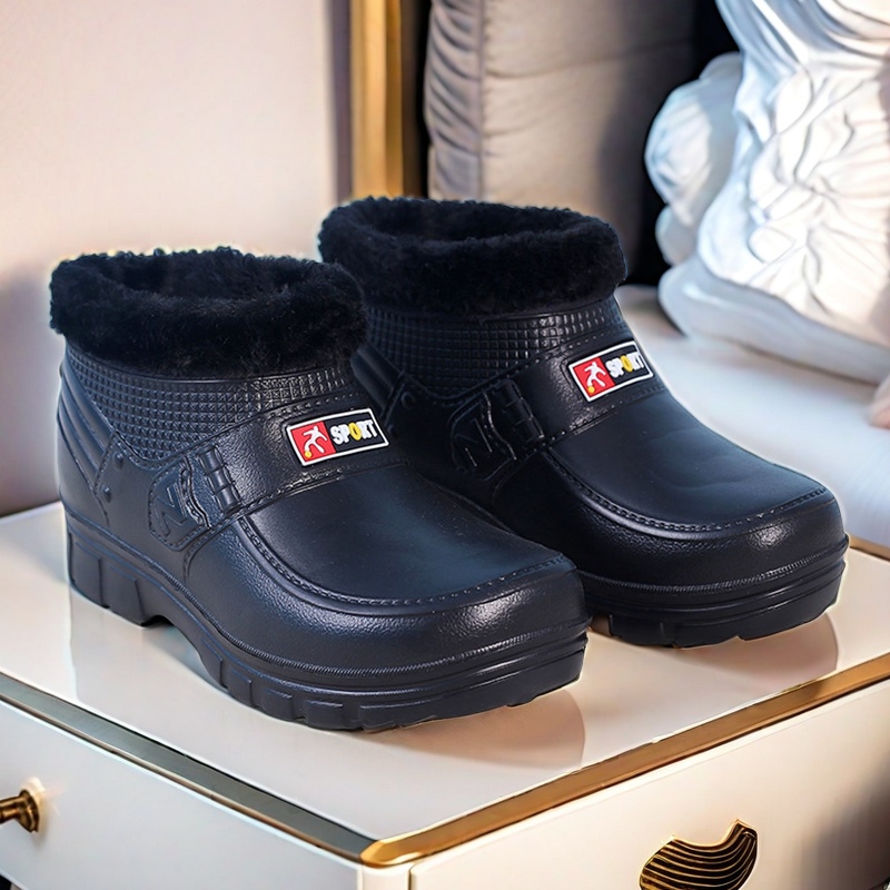 Foam Cotton Shoes Waterproof One-piece fleece-lined Winter EVA Water Shoes Men's Short Rain Boots Women's Cotton Rain Boots Kitchen Laundry Shoes