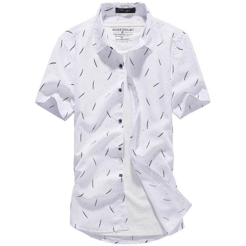 Men's Shirt 2023 Summer New Men's Short-sleeved Shirt Korean Style Slim-fit Teenager Printed Short-sleeved Shirt
