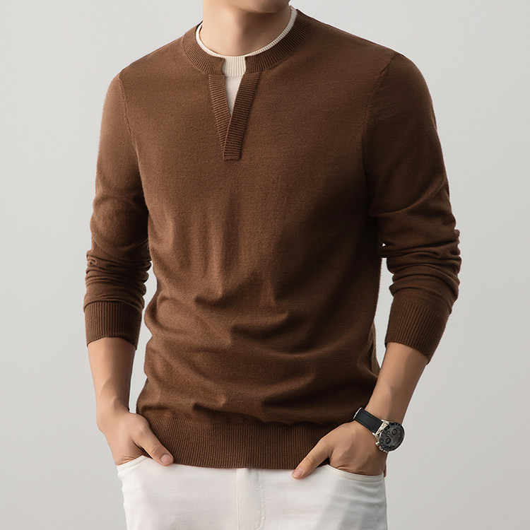 Camiseta de punto de otoño para hombres nuevo empalme falso dos piezas de moda universal suéter de cuello redondo de color sólido relajado