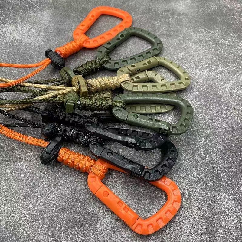 Cuerda de paraguas tejida llavero gancho mosquetón al aire libre cuerda anti-perdida DIY cadena colgante montañismo mochila hebilla DEC gancho