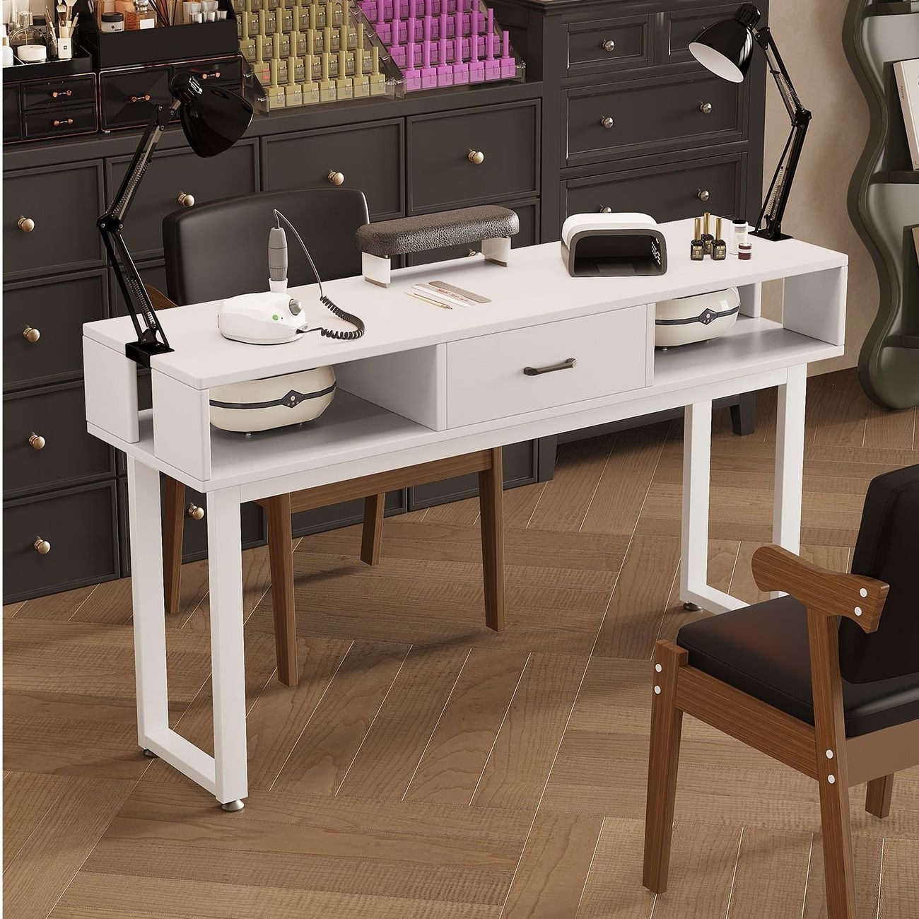 Nail salon table, light luxury, double or single-person nail workstation, popular nail table, special offer, economical, simple, and retro style