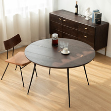 北歐圓形復古餐桌表情風格設計實木燕尾榫工業風鐵藝圓桌飯桌