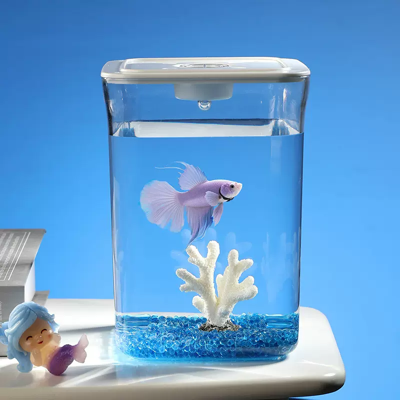 客厅带盖金鱼缸家用观赏中小型水族箱塑料生态造景可爱斗鱼缸批发