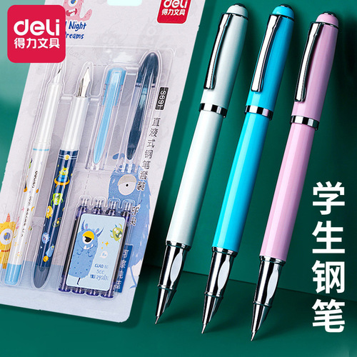 Deli fountain pen for primary school students special pen ink bag practice pen magic erasable student posture pen set wholesale