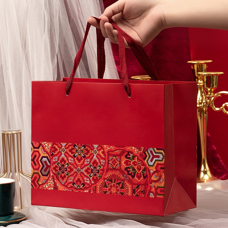中国风礼品袋红色新年回礼袋超大号结婚手提袋糖果礼盒烟酒包装袋