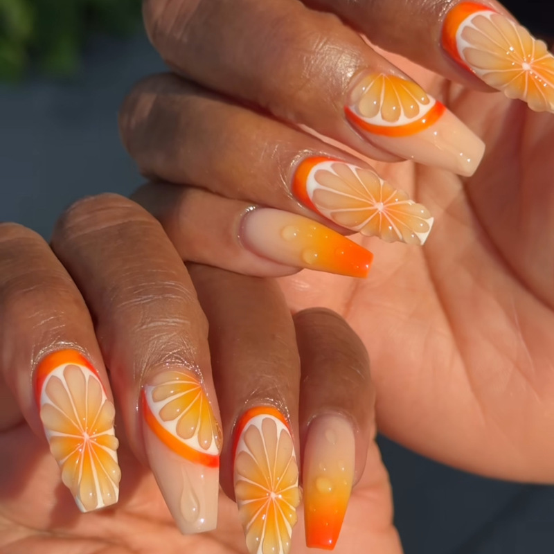 3D Fruit Orange Wear Armor Orange Gradient Cross-border Nail Art False Nail Foreign Trade Hot Long Wear Armor 3D Fruit Orange Wear Armor Orange Gradient Cross-border Nail Art False Nail Foreign Trade Hot Long Wear Armor