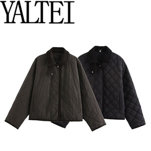 Zar Autumn New Women's European and American French Style Two-Color Diamond Pattern Short High-Neck Cotton Padded Jacket 06721912