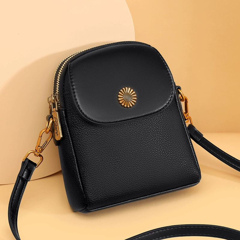 Кожаная сумка-на-одном плечe (shoulder bag) для телефона, стильная компактная crossbody в черном или хаки, вес 0.275 кг