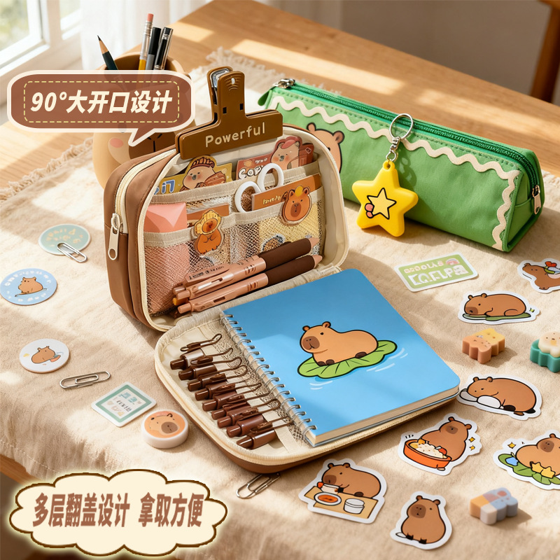 Bolsa de lápices transparente con tapa abatible de 9 capas para estudiantes de secundaria Kapibala caja de lápices bolsa de papelería gran capacidad y resistente a las manchas al por mayor