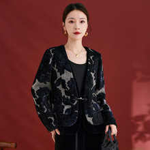 水墨秋冬新款高级感丝绒外套简约日常款印花宽松遮肉显瘦女装1297
