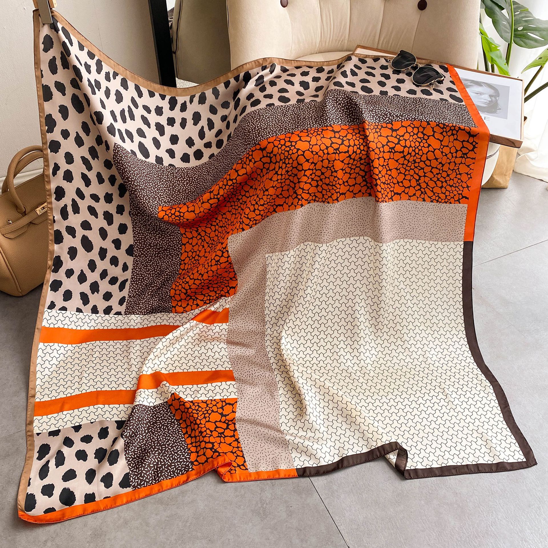 Imitation Silk 110 Large Versatile Print Sunscreen Scarf Women's Decorative Neck Wrapped with Shawl_voghion.com