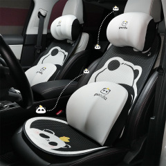低反発素材の車用ヘッドレストと腰痛サポート、快適な反発力、四季通用、車載用枕、漫画風パンダ、車用ネックピロー