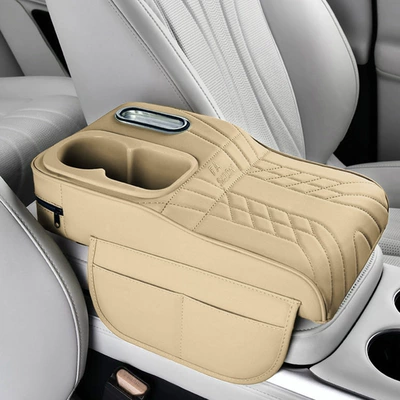 Armrest box pad – armrest box with elevated capacity - colorful-cup-vertical-stylewarm-beige-heightening-pad-tissue-box-cup-holder-storage-bag