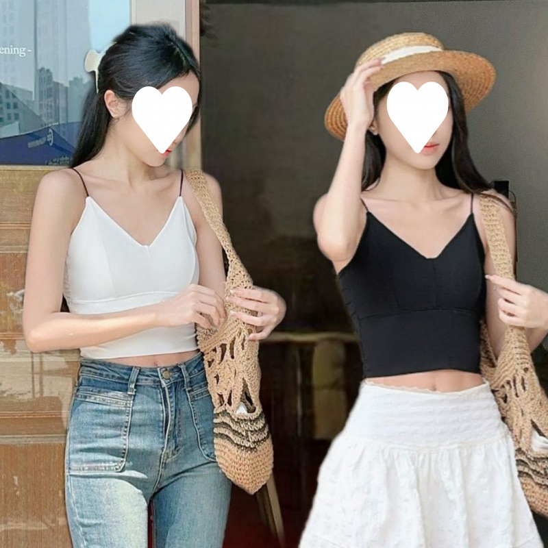 Verano nuevo encaje hueco de hielo y nieve hermosa espalda collar V con cojín de pecho integrado para reunir el cuerpo delgado