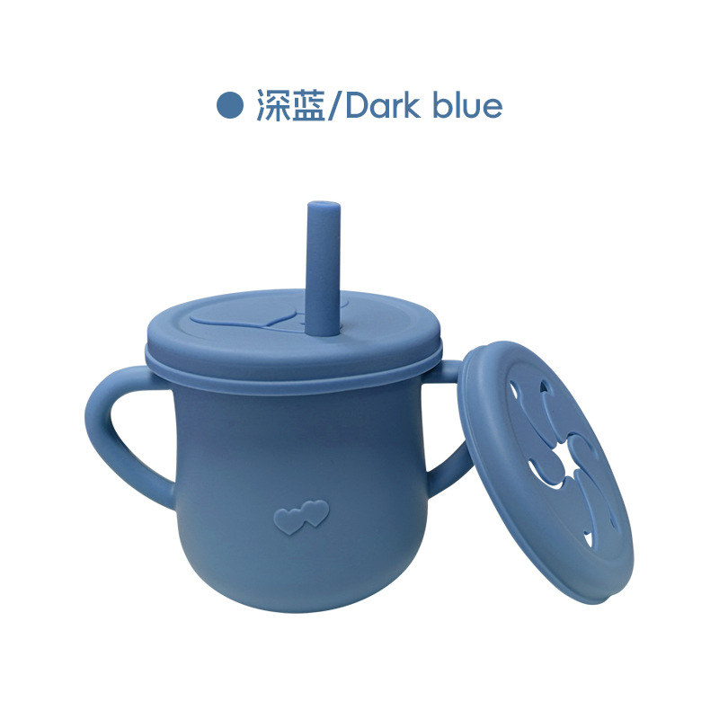 Taza de agua de silicona para niños, taza de agua de paja a prueba de fugas, taza de bocadillos de silicona para bebés, taza de agua para bebés