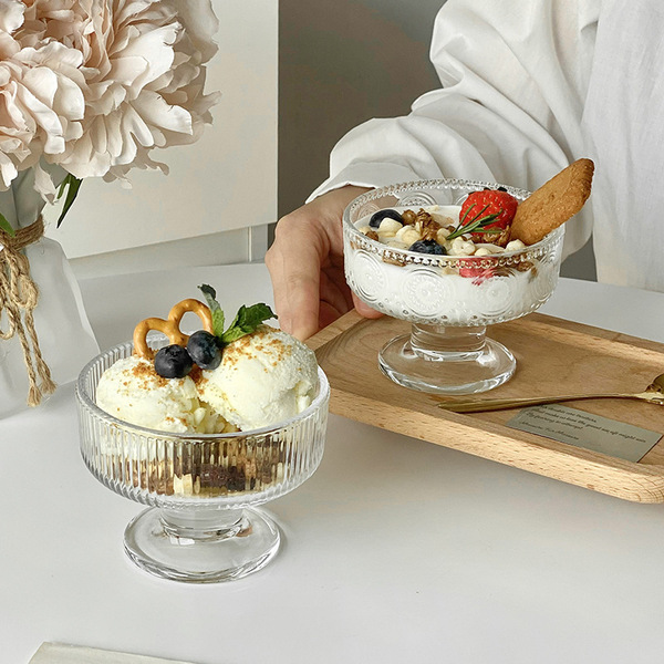 Ins Simple Glass Dessert Bowl Yogurt Cup High-foot Ice Cream Cup Ice…