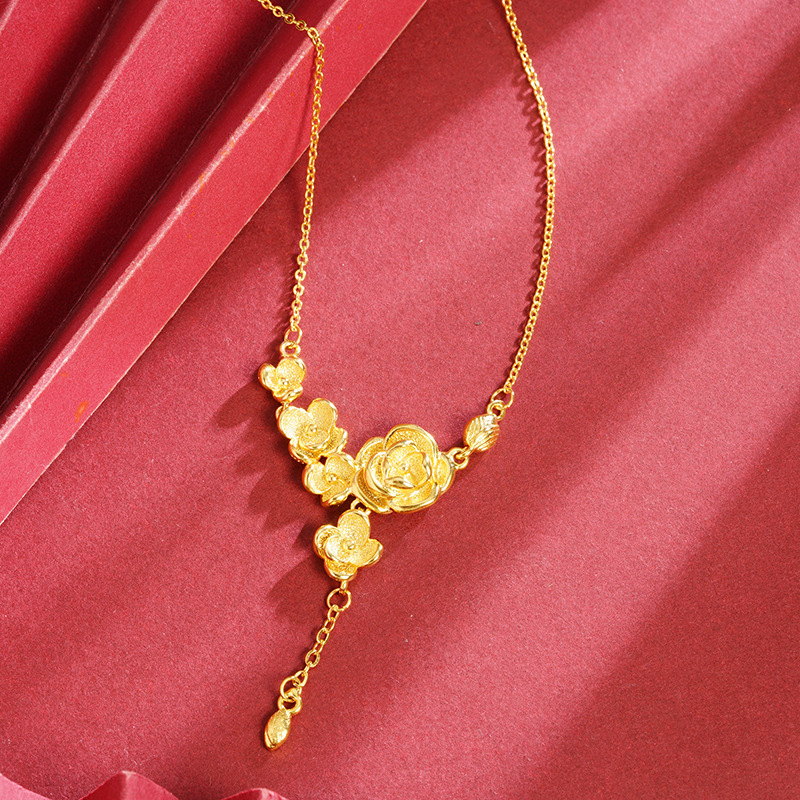 Catena con nappa di fiori color oro sabbia negozio d'oro con decorazione per matrimonio gioielli collana con nappa di rosa_voghion.com
