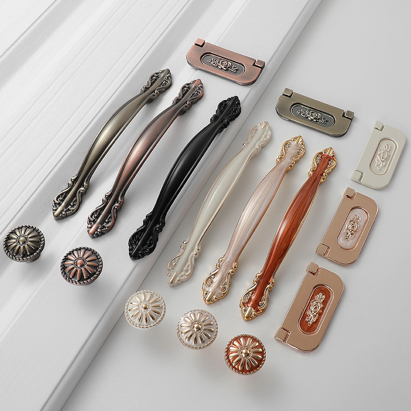 Modern simple cabinet door handle European style wardrobe door ivory handle black drawer single hole furniture small handle