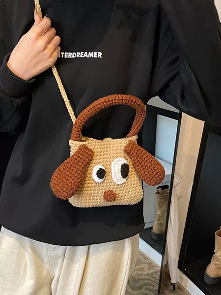 Cute Big Eyed Dog Handmade Crocheted Bag Finished New Hand-held Women's Bag Wool Bag All-match Satchel Bag Cross-border