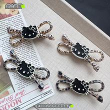 韩版猫咪豹纹蝴蝶结发夹ins简约高级感鸭嘴及少女心学生刘海边夹