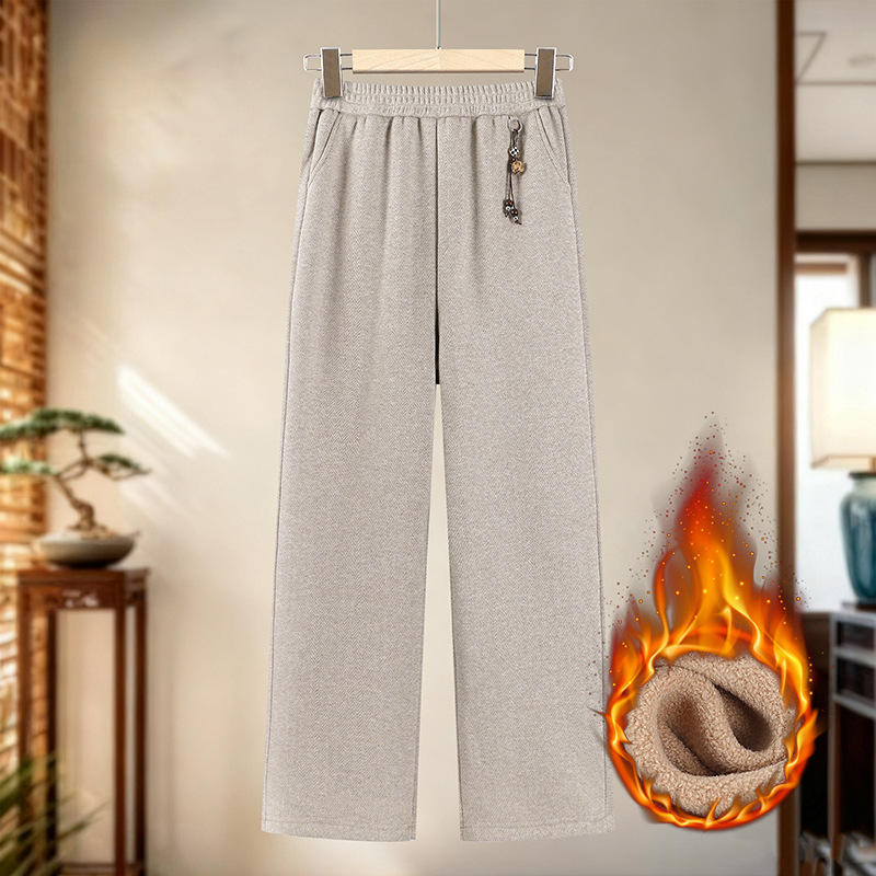 New autumn and winter styles for middle-aged and elderly women: fashionable, plus-size, thick, warm, elastic-waist, loose-fitting, casual, straight-leg wool pants New autumn and winter styles for middle-aged and elderly women: fashionable, plus-size, thick, warm, elastic-waist, loose-fitting, casual, straight-leg wool pants