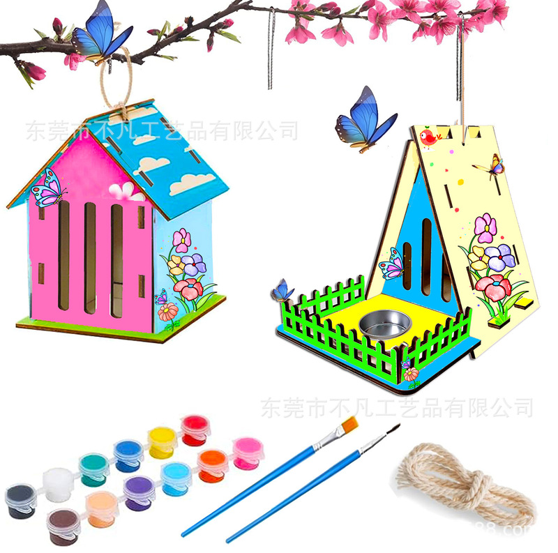 Amazon 木製バタフライハウス屋外バタフライフィーダー子供 DIY 落書きおもちゃ木製鳥の巣ペンダント|undefined