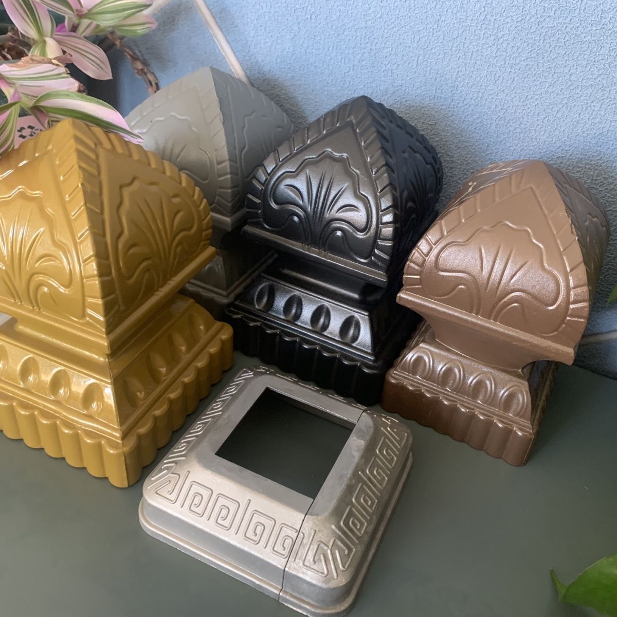 铝艺方花纹连体柱头柱帽装饰球盖方管封口堵头立柱球帽欧式装饰盖