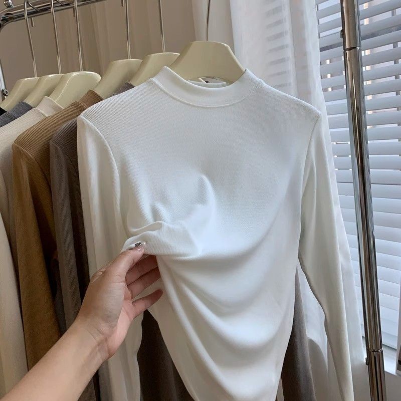 7 Colors in Stock Half Turtleneck Small Stand Collar Bottoming Shirt T-Shirt for Women Versatile Pure Color Long-Sleeved Slim Inner Top