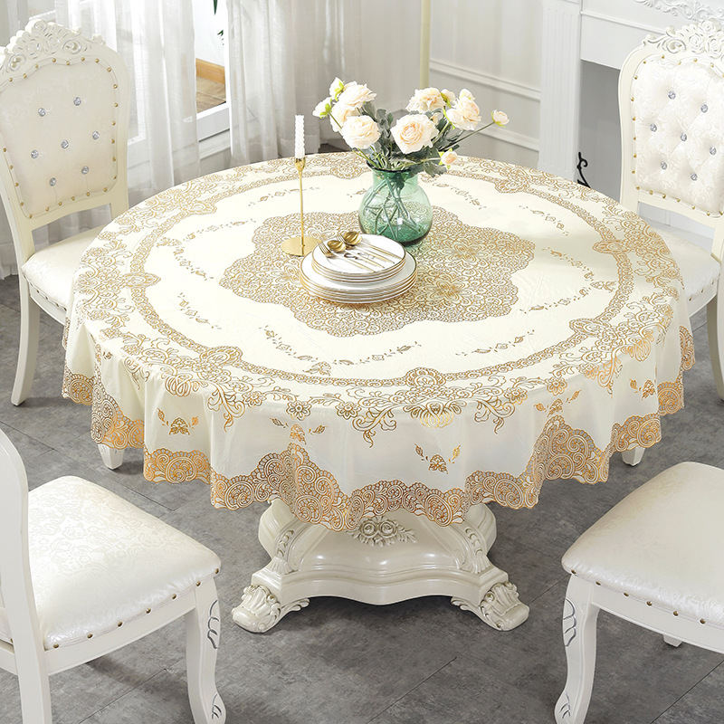 PVC欧式桌布圆桌布圆形防水耐烫油免洗酒店家用餐桌垫塑料胶台布