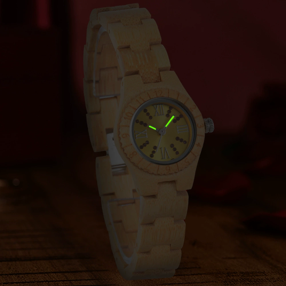 Crystal Polish Dial Women Slim Watch Wood Clock Casual Adjustable Quartz Fashion Wooden Bracelet Watch Women's Wrist Reloj Mujer