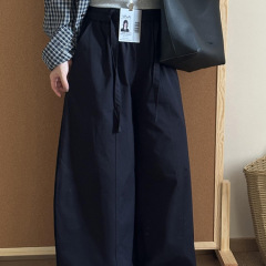 藏青色阔腿裤女小个子巨好看休闲裤子大码胖mm宽松bf慵懒风弯刀裤