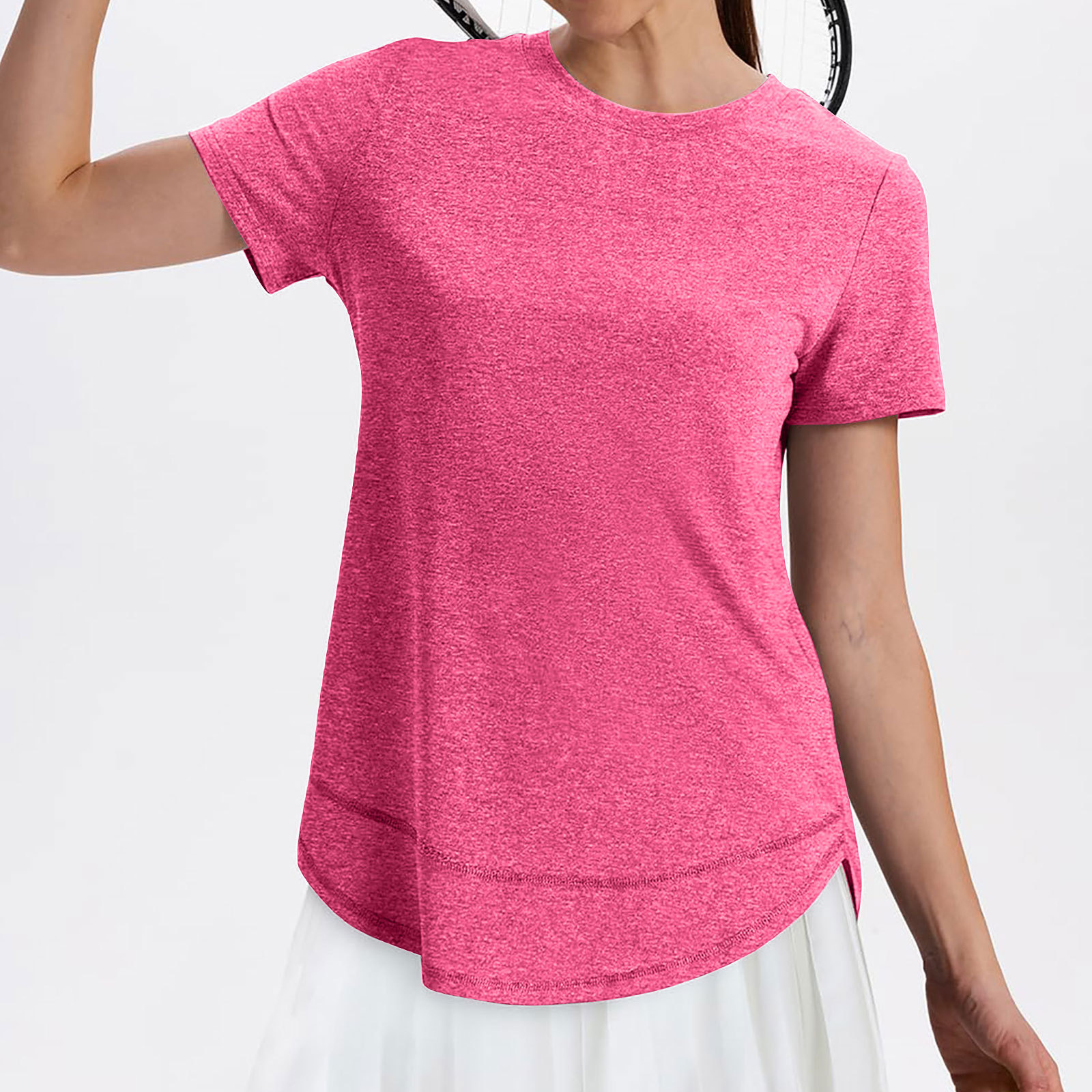 European And American Cross-border Summer New Women's Casual Loose Fashion Short-sleeve Solid Color Round-neck Pullover_ecoleips.com