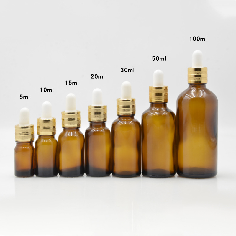 Botellas de vidrio ámbar para aceites esenciales | A prueba de luz, con gotero o bola rodante, lista para usar