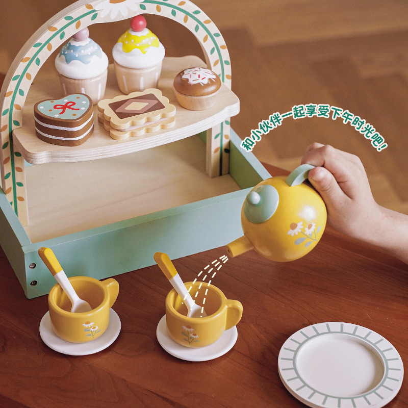Play House pastel de simulación Royal Afternoon Tea cocina para niños estante de postre de doble capa juguetes interactivos para padres e hijos