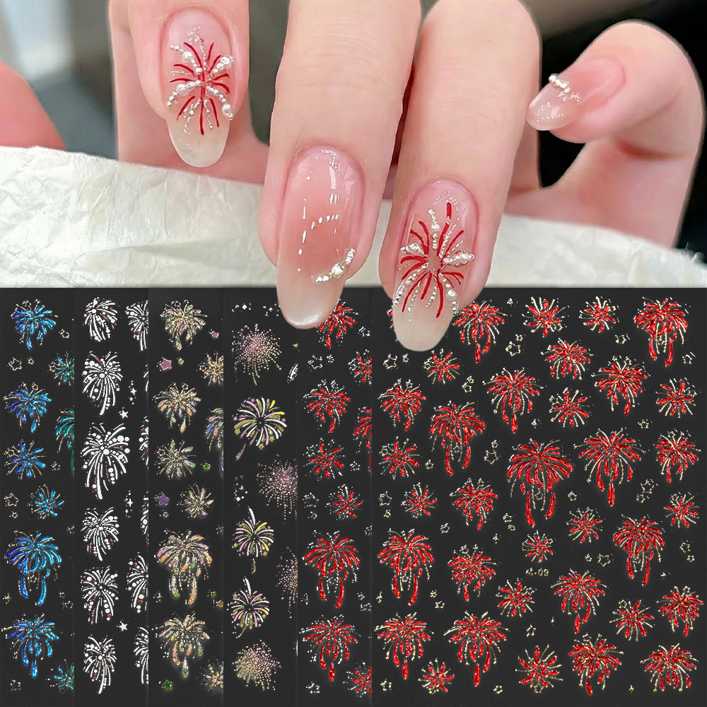 Ant Pattern Gold Foil New Year Nail Stickers Spring Festival Festive Fireworks Stickers Nail Art Glittery Girl Nail Decorations