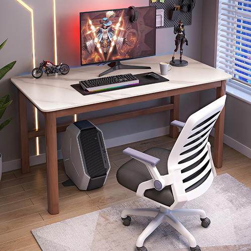Computer desk, desktop, home, bedroom, gaming table, e-sports desk and chair set, minimalist light luxury rock slab color office desk