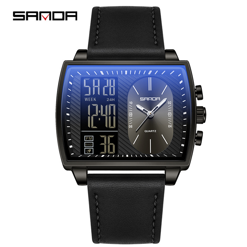 SANDA SANDA 6163 nuevo reloj electrónico de moda doble pantalla multifuncional reloj de hombre impermeable calendario de luz nocturna reloj de hombre