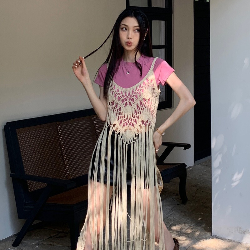Summer 2023 New Fashion Design Sense Handmade Crocheted Tassel Bohemian Style Sling Outer Shirt for dress Women Summer 2023 New Fashion Design Sense Handmade Crocheted Tassel Bohemian Style Sling Outer Shirt for dress Women