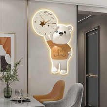 小熊创意时钟壁灯静音钟表挂钟客厅表挂墙现代简约家用时尚轻奢钟