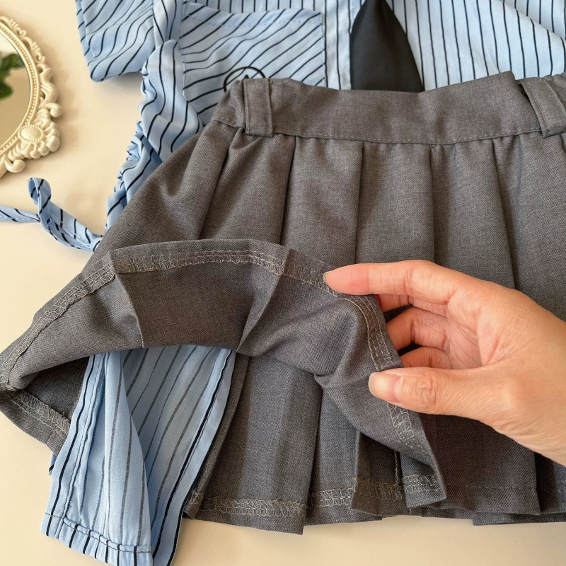 Летняя рубашка, плиссированная юбка, комплект, для детей 3-8 лет