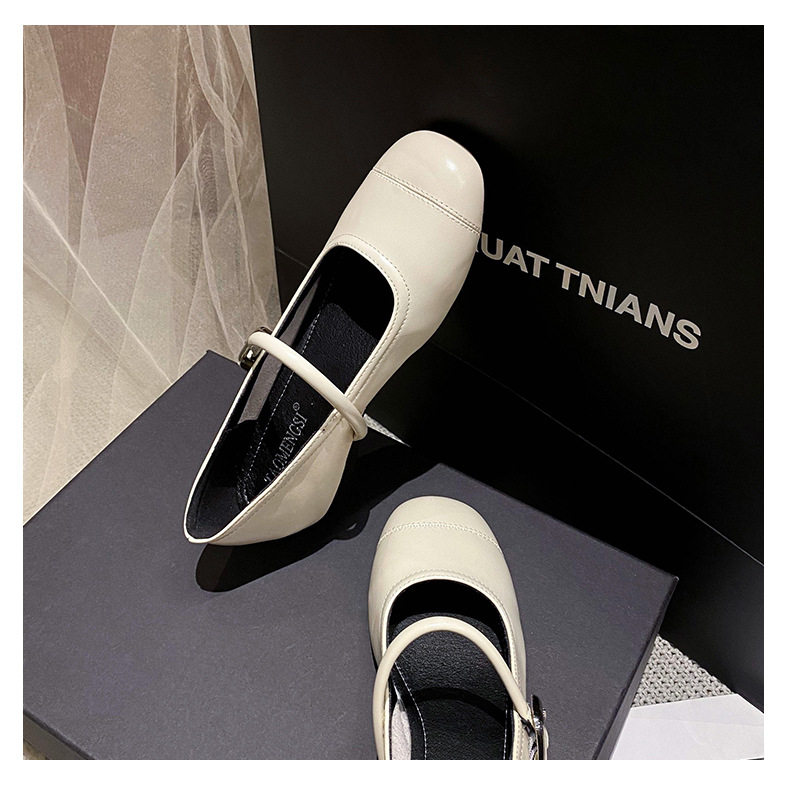 Giày Mary Jane nữ mũi vuông miệng nông, đế bằng mềm, gót trong 3–6 cm — Bạc (kiểu đế bệt), Bạc (tăng bên trong), Màu trắng (kiểu đế bằng), Màu trắng (tăng bên trong) chi tiết 35