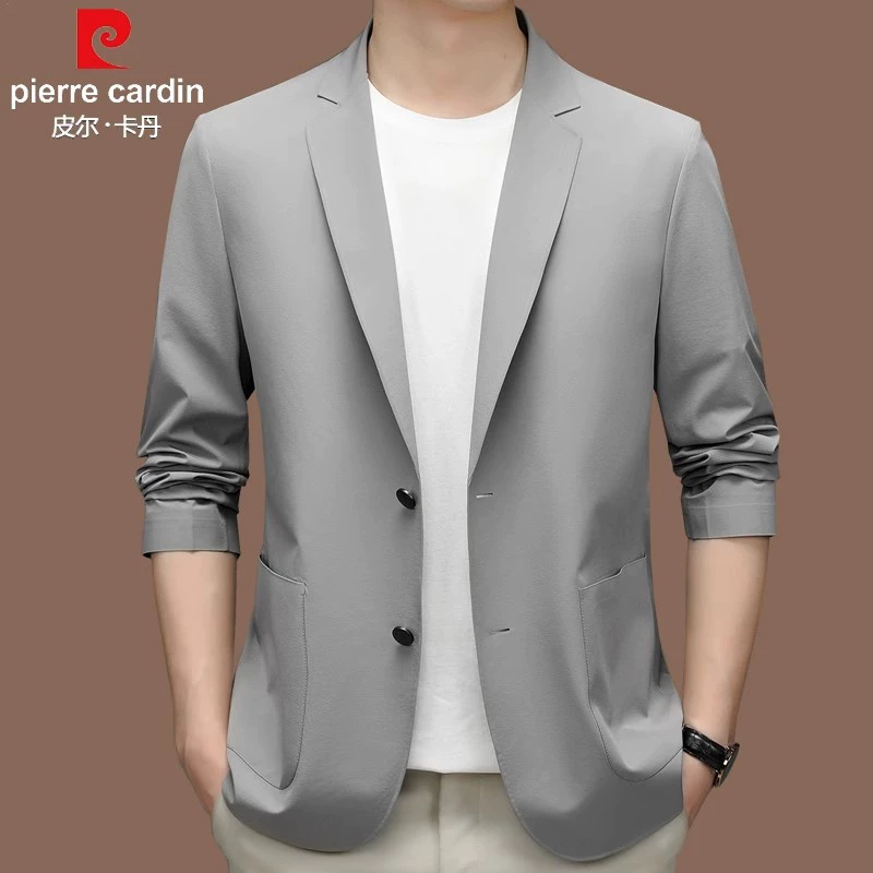 Pierre Cardin, летний тонкий солнцезащитный костюм, мужской весенне-летний повседневный маленький костюм из ледяного шелка без утюга, одинарный пиджак