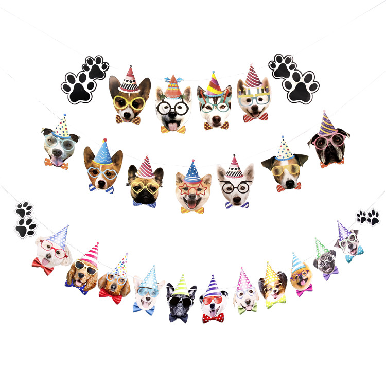 Especial transfronterizo para nuevo perro cumpleaños fiesta tirar bandera mascota cumpleaños decoración tirar flor perro expresión