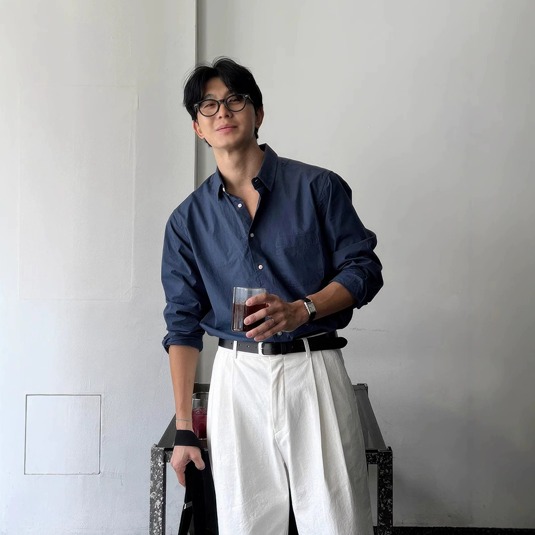 Рубашка с длинными рукавами мужская корейская версия 2024 новый лацканный повседневный ленивый стиль дюймовая рубашка высокого уровня чувство красивый рубашка